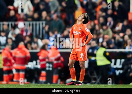 Takefusa Kubo von Real Sociedad reagiert Stockfoto