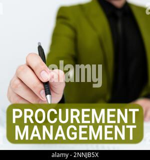 Handschriftlicher Text Procurement Management. Word für den Einkauf von Waren und Dienstleistungen aus externen Quellen Stockfoto
