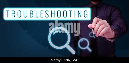 Handgeschriebenes Schild Fehlerbehebung. Internet-Konzept eine Untersuchung oder Behandlung der Probleme ist aufgetreten Stockfoto