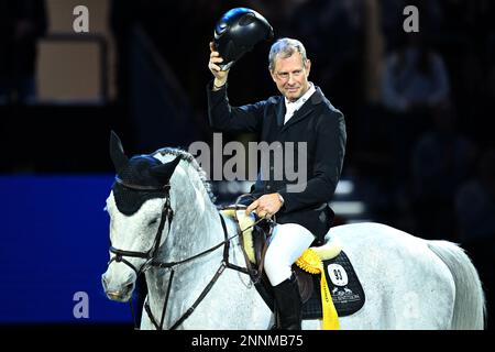 Rolf-Goran Bengtsson von Schweden auf dem Pferd Zuccero, das am 25. Februar 20 während der Göteborger Pferdeshow auf dem dritten Platz in der Göteborger Trophäe geendet wurde Stockfoto