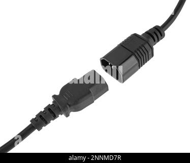 Computerkabel C13-C14, auf weißem Hintergrund Stockfoto