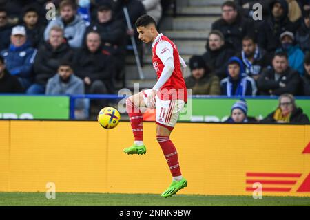 Gabriel Martinelli #11 von Arsenal kontrolliert den Ball während des Premier League-Spiels Leicester City gegen Arsenal im King Power Stadium, Leicester, Großbritannien, 25. Februar 2023 (Foto: Craig Thomas/News Images) Stockfoto