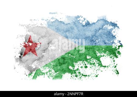 Dschibuti, dschibutischer Flaggenhintergrund auf weißem Papier mit Aquarell Stockfoto