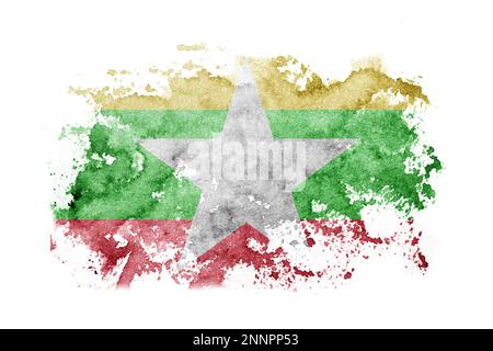 Myanmar, birmanischer Flaggenhintergrund auf weißem Papier mit Aquarell Stockfoto