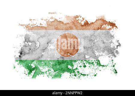 Hintergrund der nigrischen Flagge auf weißem Papier in Aquarell Stockfoto