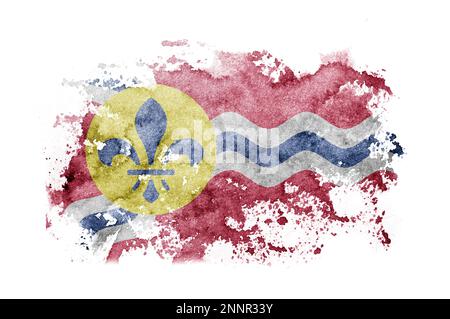 Vereinigte Staaten von Amerika, Amerika, USA, USA, Hintergrund der Flagge von Saint Louis, Missouri, auf weißem Papier in Aquarell Stockfoto