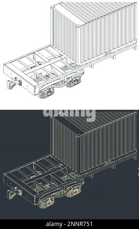 Stilisierte Vektordarstellungen einer Güterzugplattform mit Container Stock Vektor