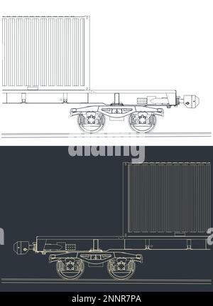 Stilisierte Vektordarstellungen einer Güterzugplattform mit Container Stock Vektor