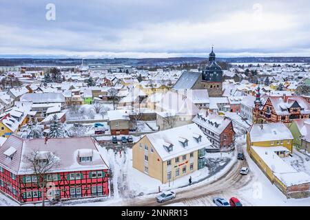 Winter Impressionen von Ballenstedt im Harz Schloss Stockfoto