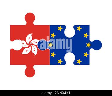 Zusammenhängendes Puzzle von Flaggen von Hongkong und der Europäischen Union, Vektor Stock Vektor