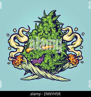 Lustige Cannabisblätter Pflanzen rauchen Unkraut Logo Zeichentrickfilme Vektor für Ihre Arbeit, Merchandise-T-Shirt, Aufkleber und Etikettendesigns, Poster Stock Vektor