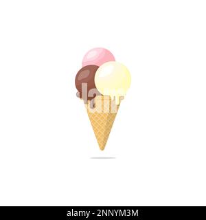 Flaches Design mit drei süßen Eislöffeln, die isolierten weißen Hintergrund schmelzen lassen Stock Vektor