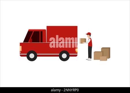 Lieferung versandfertiger Waren per LKW Fast Delivery Service Konzept Vektordesign isoliert auf weißem Hintergrund Stock Vektor