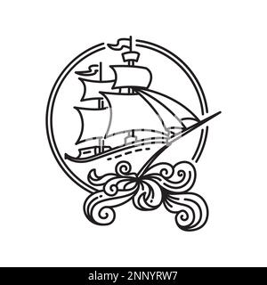 Piratenschiff-Design Monolin-Segelschiff-Vektordarstellung Stock Vektor