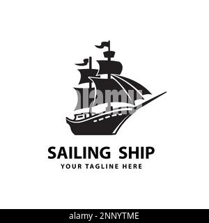 Symbol für die Silhouette des Segelschiffs Seeverkehr Designvektor Stock Vektor