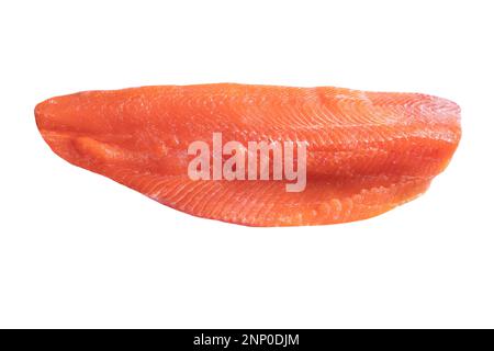 Frisches Lachsfilet, isoliert auf weißem Hintergrund. Lachs-Filetsteak. Ein großer Haufen Steak. Große Lachssteaks stehen bereit. Stockfoto