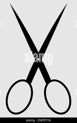 Schere, schwarze Schere mit weißer Schraube, einfache Schere Illustration, passend für das Logo eines Friseurgeschäfts, ein Schild für Trailor, minimalistisches Zeichnen Stockfoto
