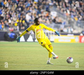 Chester, Pennsylvania, USA. 25. Februar 2023. 25. Februar 2023, Chester PA- Philadelphia Union Spieler, ANDRE BLAKE (18) in Aktion während des Spiels gegen die Columbus Crew im Subaru Park (Kreditbild: © Ricky Fitchett/ZUMA Press Wire) – NUR REDAKTIONELLE VERWENDUNG! Nicht für den kommerziellen GEBRAUCH! Stockfoto