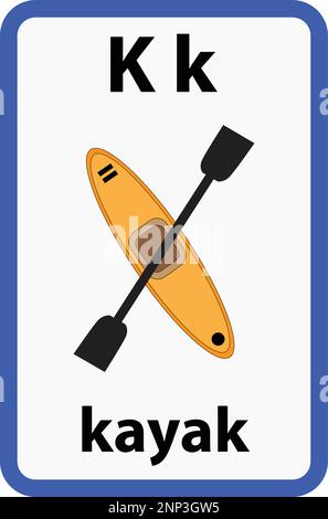 Alphabet-Karteikarte für Kinder mit dem Buchstaben k aus dem Kajak Stock Vektor