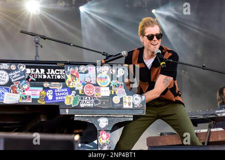 Tempe, Arizona, USA. 25. Februar 2023. Andrew McMahon tritt auf der Bühne auf. Tag 1 des Innings Festivals 2023 Musikfestival. Kredit: Ken Howard/Alamy Live News Stockfoto