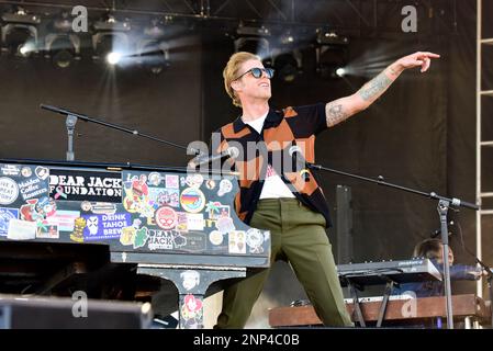 Tempe, Arizona, USA. 25. Februar 2023. Andrew McMahon tritt auf der Bühne auf. Tag 1 des Innings Festivals 2023 Musikfestival. Kredit: Ken Howard/Alamy Live News Stockfoto