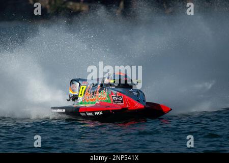 Lake Toba, Indonesien. 26. Februar 2023. Shaun Torrente vom Team Abu Dhabi nimmt am 26. Februar 2023 am Lake Toba in North Sumatra, Indonesien, an einer Qualifikationssitzung zum Formel-1 H20-Grand Prix von Indonesien Teil. Kredit: Veri Sanovri/Xinhua/Alamy Live News Stockfoto