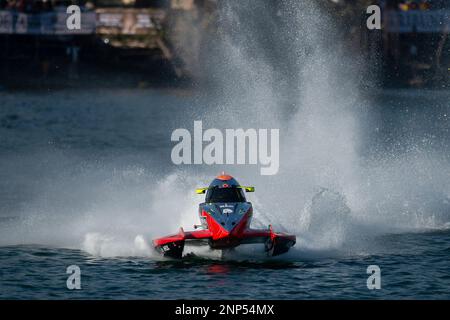 Lake Toba, Indonesien. 26. Februar 2023. Shaun Torrente vom Team Abu Dhabi nimmt am 26. Februar 2023 am Lake Toba in North Sumatra, Indonesien, an einer Qualifikationssitzung zum Formel-1 H20-Grand Prix von Indonesien Teil. Kredit: Veri Sanovri/Xinhua/Alamy Live News Stockfoto