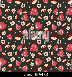Süße nahtlose rote rosa Blumenmuster mit Cartoon-Muster Stock Vektor