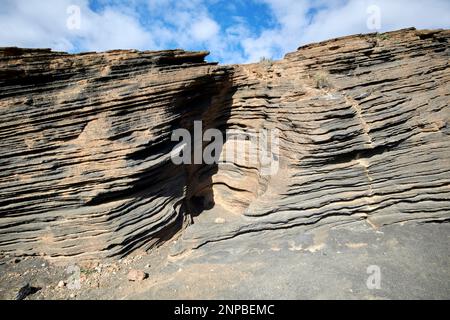 Ladera Del volcan Las Grietas Lanzarote, Kanarische Inseln, Spanische vulkanische Felsformationen durch Erosion Stockfoto