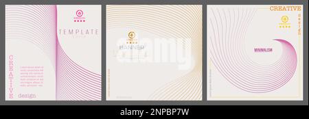 Eine Reihe von Hintergründen symmetrischer sinusiver Linien. Vorlage für moderne Poster, Poster, Cover, Postkarten, Visitenkarten. Minimalistischer Style für Kreativität Stock Vektor