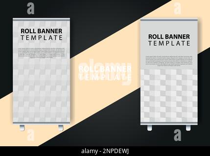 Roll-Up-Broschüren-Flyer-Banner Gestalten Sie einen vertikalen Vorlagenvektor, einen abstrakten geometrischen Hintergrund, ein modernes X-Banner und Flaggenbanner, Rechteckgröße. Stock Vektor