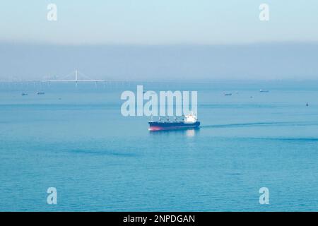 QINGDAO, CHINA - 26. FEBRUAR 2023 - Kreuzfahrtschiffe und Frachter fahren das Meer in Qingdao, Provinz Shandong, China, 26. Februar 2023. Stockfoto