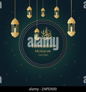 Ramadan mubarak in arabischer Kalligraphie mit Textübersetzung. Islamisches Grußkartendesign Stock Vektor