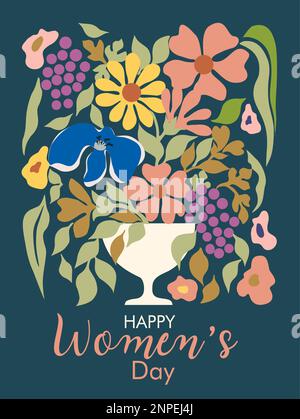 „Happy Women ens Day“-Grafikdesign einer Postkarte. Stock Vektor