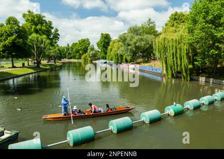 Frühlingsmittagmittag auf dem Fluss Cam in Cambridge. Stockfoto