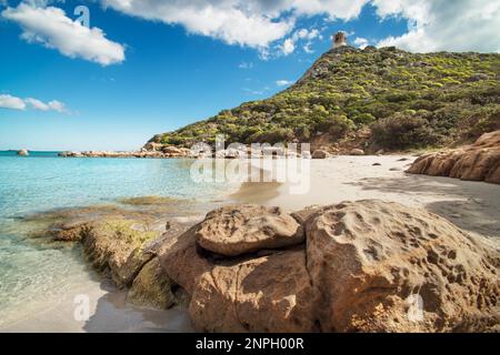 Porto Giunco Strandlandschaft in Villasimius, südlich von Sardinien. Stockfoto