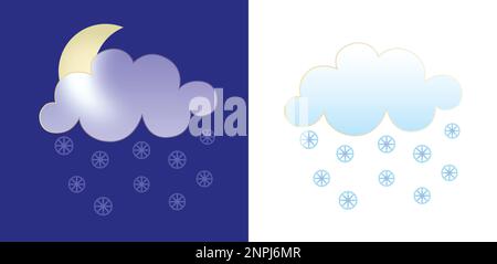 Satz von Wettersymbolen. Symbole im Glassmorphismus-Stil für die Meteo-Prognose-App. Auf weißem Hintergrund isolierte Elemente. Tag und Nacht singt die Wintersaison Stock Vektor