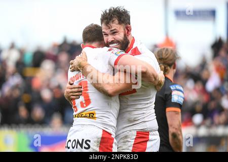 Castleford, England -26. Februar 2023 - Alex Walmsley von St. Helens feiert TRY. Rugby League Betfred Super League Runde zwei, Castleford Tigers gegen St. Helens im Mend-A-Hose Stadium, Castleford, Großbritannien Stockfoto