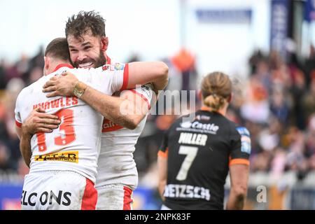 Castleford, England -26. Februar 2023 - Alex Walmsley von St. Helens feiert TRY. Rugby League Betfred Super League Runde zwei, Castleford Tigers gegen St. Helens im Mend-A-Hose Stadium, Castleford, Großbritannien Stockfoto