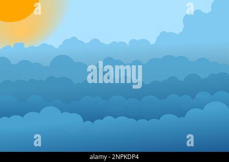 Himmel und Wolken, schöner Hintergrund. Elegantes Design mit flachem Cartoon-Poster, Flyern, Postkarten, Webbannern. Urlaubsstimmung, luftige Atmosphäre. Isola Stock Vektor