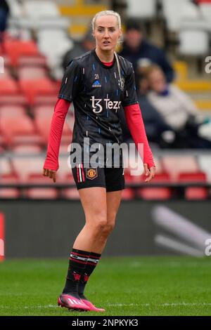 Millie Turner #21 von Manchester United erwärmt sich vor dem Vitalitäts-FA-Cup-Spiel Manchester United Women vs Durham Women FC im Leigh Sports Village, Leigh, Großbritannien, 26. Februar 2023 (Foto: Steve Flynn/News Images) Stockfoto
