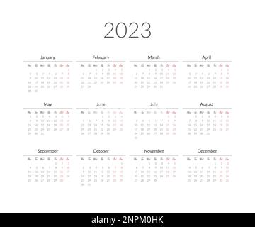 Kalendervorlage für 2023 Jahre. Vektordarstellung. Stock Vektor