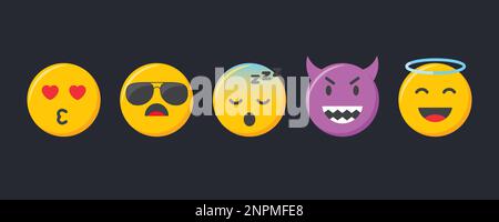 Emoji-Symbole festgelegt. Vektordarstellung der Emoticons-Sammlung. Stock Vektor