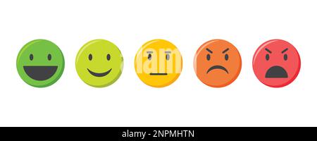 Emoji-Symbole festgelegt. Kundenzufriedenheitsbewertung Emoticons Sammlung, Vektordarstellung. Stock Vektor