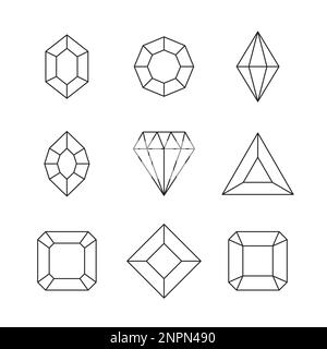 Edelsteine und Juwelen. Sammlung von Edelsteinen und Diamanten, Spieleplünde-UI-Symbole, Vektordarstellung. Stock Vektor