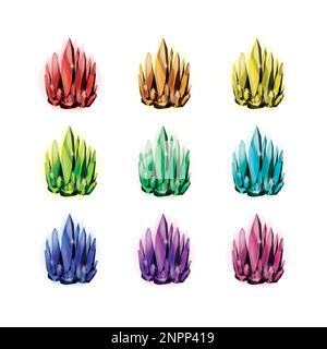 Ein Set magischer Kristalle und natürlicher Mineralien. Gemstones Spielesammlung. vektordarstellung. Stock Vektor