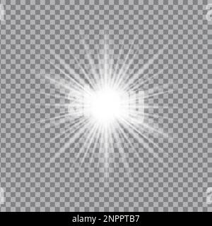 Weißes Licht, Lichtstrahlen. Blitzlicht, Lichtreflexionen, Vektordarstellung. Stock Vektor