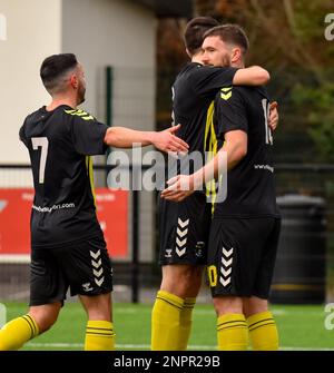 H&W Welders FC gegen Knockbreda FC, Samstag, 25. Februar 2023, Blanchflower Stadium, Belfast, Lough 41 Championship. Stockfoto