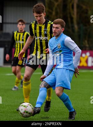 H&W Welders FC gegen Knockbreda FC, Samstag, 25. Februar 2023, Blanchflower Stadium, Belfast, Lough 41 Championship. Stockfoto