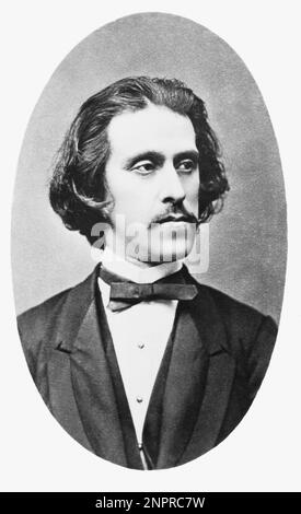 der österreichische Komponist JOSEF STRAUSS ( 1827 - 1870 ) , berühmt für DEN WALZER , Sein Walzer DYNAMIDEN wurde wiederverwendet von Richard Strauss in DER ROSENKAVALIER - MUSICA CLASSICA - COMPOSITORE - Portrait - ritratto - colletto - Halsband - Krawatte - Cravatta - papillon - Baffi - Schnurrbart - WALZER --- Archivio GBB Stockfoto